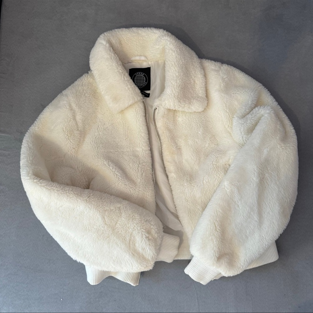 White faux fur Urban Outfitters jacket